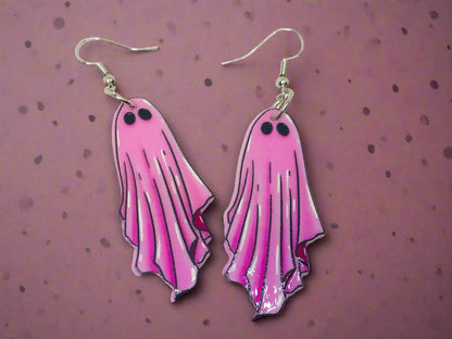 Pink Ghost Earrings - Cute Goth Kawaii Horror Jewelry, Halloween Special