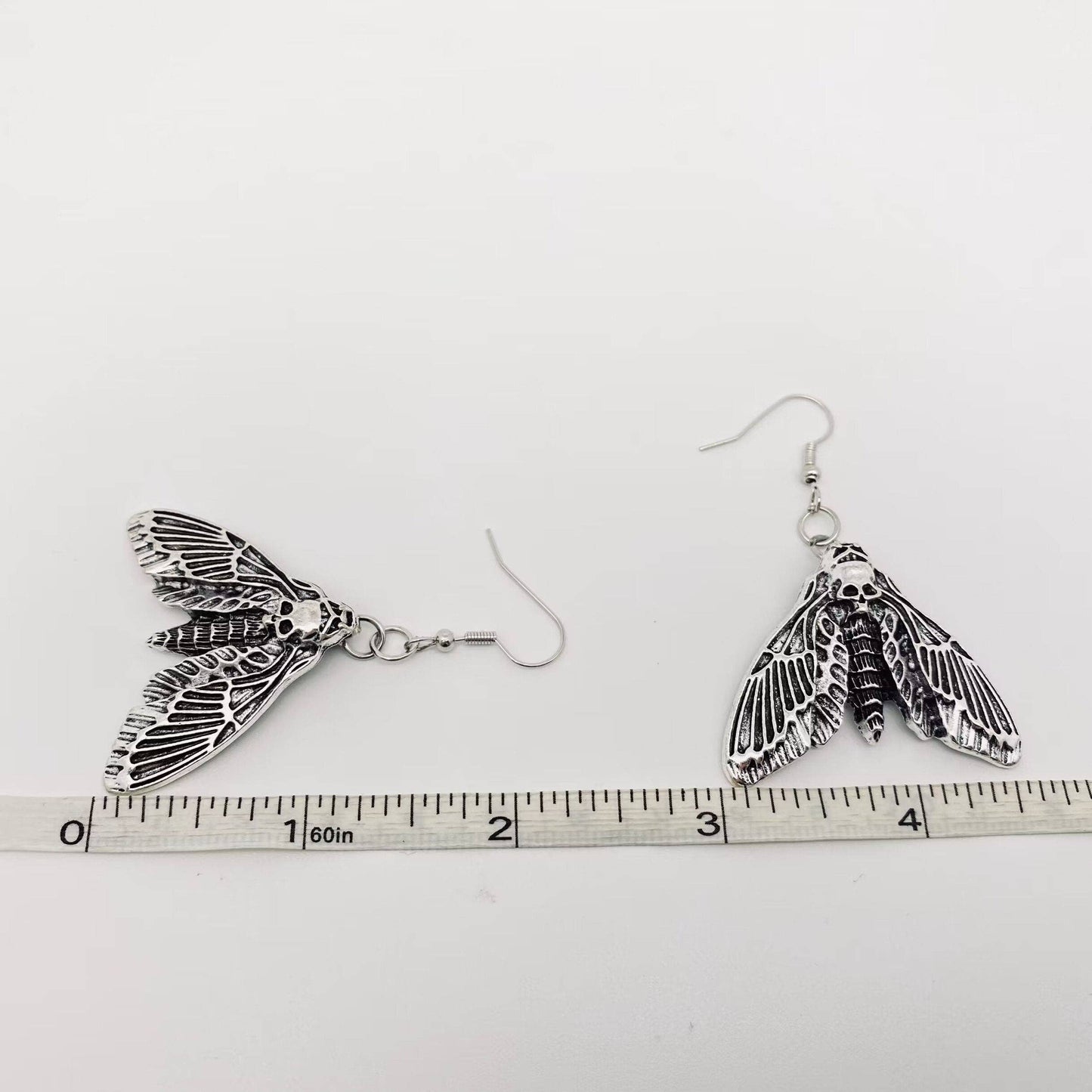 Gothic Skull Moth Earrings - Statement Dangle Jewelry