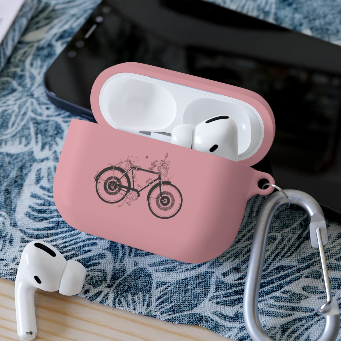 Custom AirPods Case Cover with Bicycle Design - Includes Carabiner