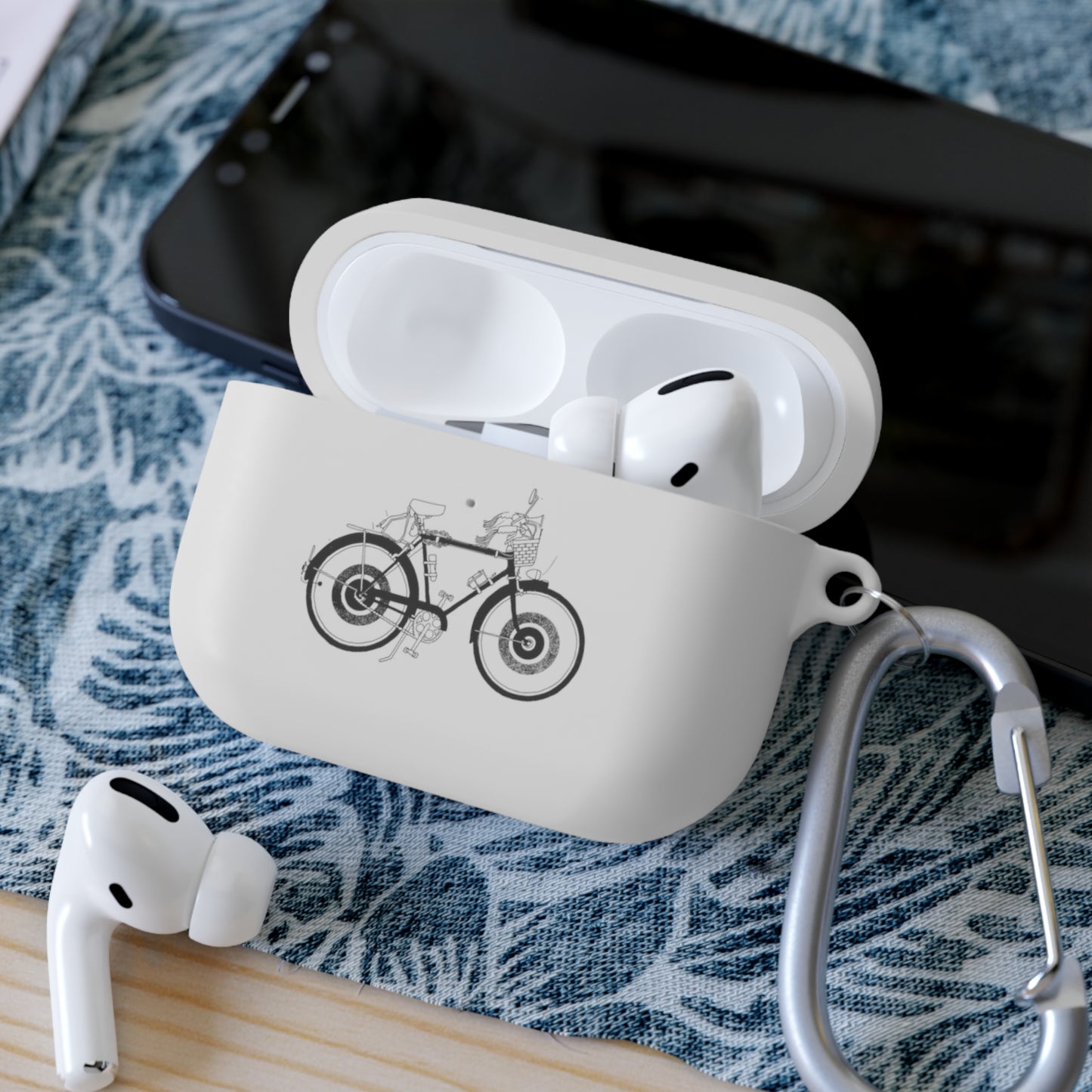 Custom AirPods Case Cover with Bicycle Design - Includes Carabiner