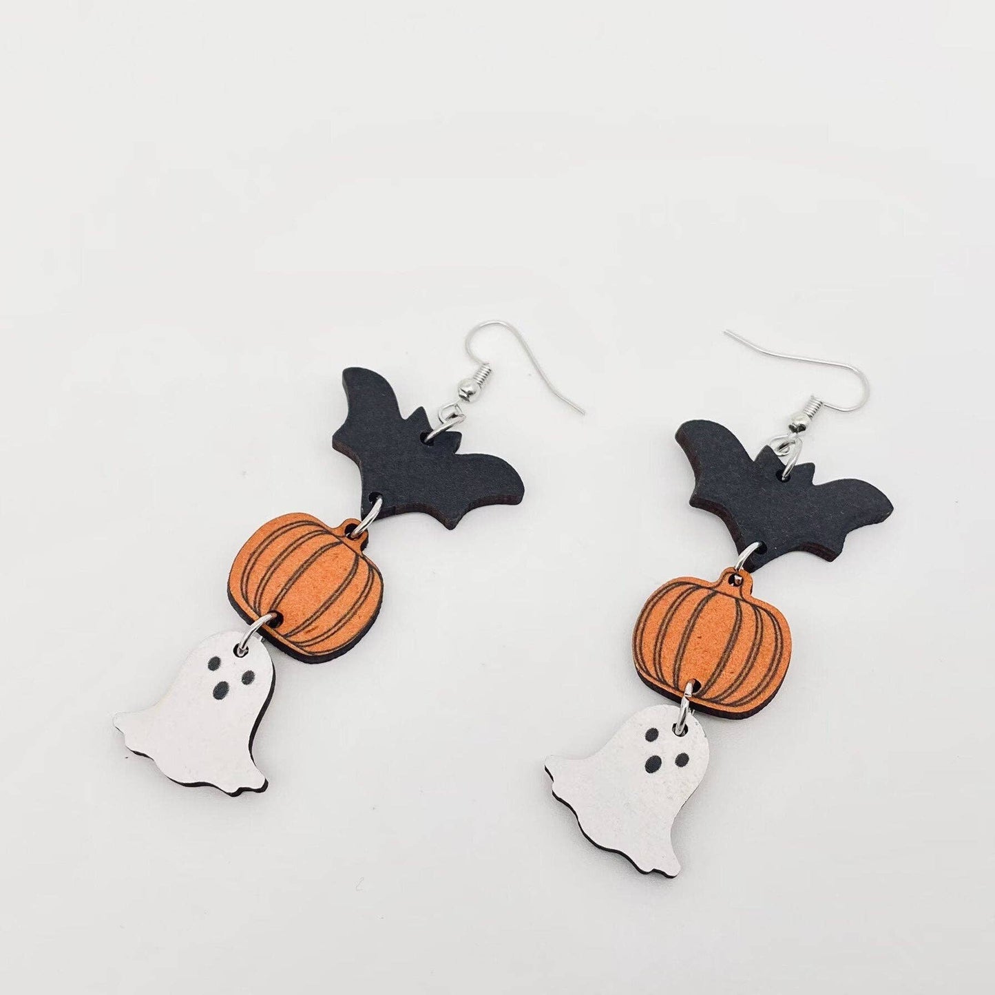 Halloween Bat, Pumpkin & Ghost Earrings – Wooden Nickel-Free Dangles