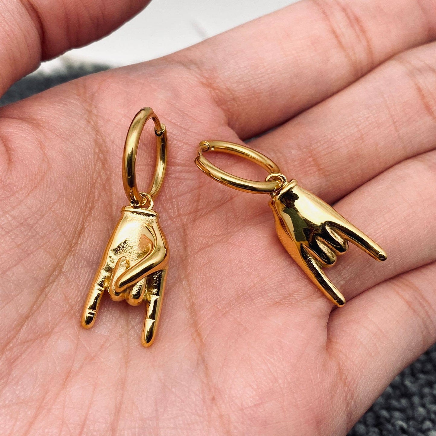 Rock On Hand Gesture Earrings – 18K Gold-Plated Stainless Steel