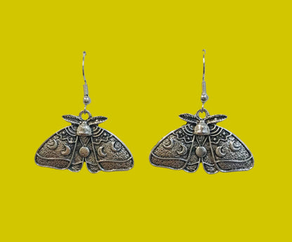 Silver Luna Moth Earrings | Antique Charm Statement Jewelry