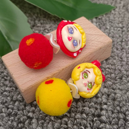 Quirky Doll Face & Pom-Pom Earrings – Fun and Playful Design