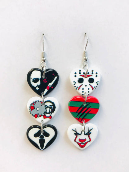 Lightweight Acrylic Halloween Horror Heart Earrings on white background
