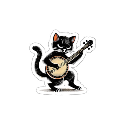 Black Cat Playing Banjo Vinyl Sticker - Matte Finish