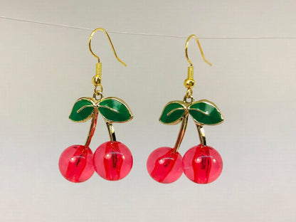 Acrylic Red Cherry Earrings | 1950s Rockabilly Kawaii Quirky Jewelry