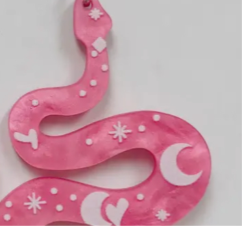 Acrylic Pink Luna Snake Earrings