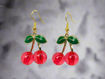 Acrylic Red Cherry Earrings | 1950s Rockabilly Kawaii Quirky Jewelry