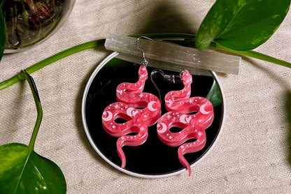 Acrylic Pink Luna Snake Earrings