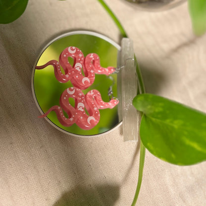 Acrylic Pink Luna Snake Earrings