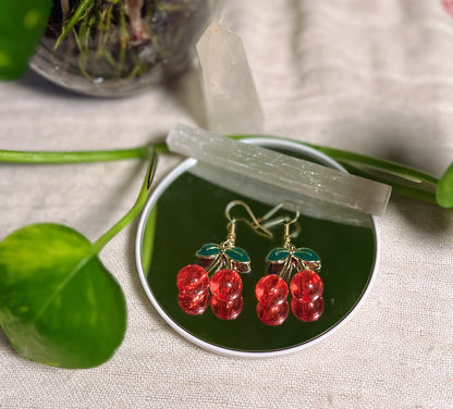 Acrylic Red Cherry Earrings | 1950s Rockabilly Kawaii Quirky Jewelry