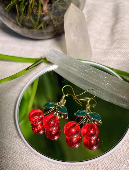 Acrylic Red Cherry Earrings | 1950s Rockabilly Kawaii Quirky Jewelry