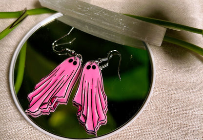 Pink Ghost Earrings - Cute Goth Kawaii Horror Jewelry, Halloween Special