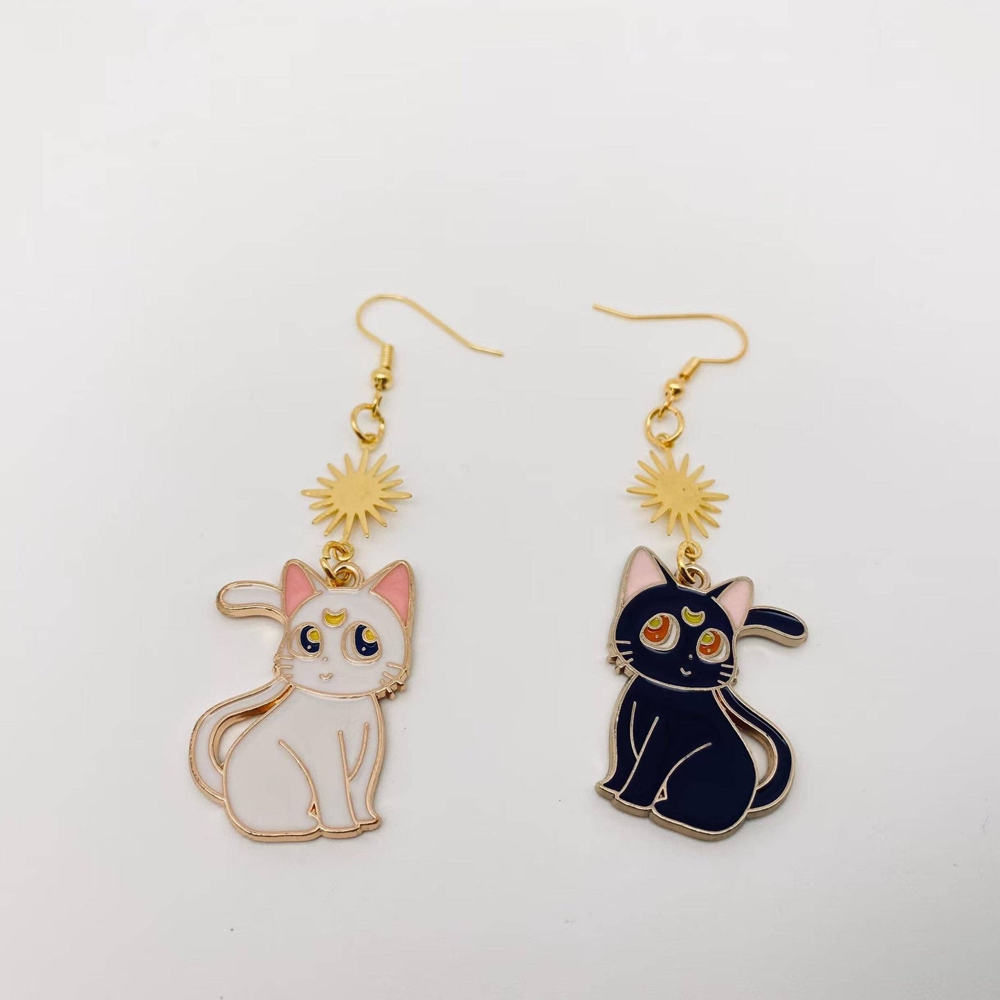 Moon Cat Earrings – Enamel Celestial Kitty Charms | Anime Inspired Cat Earrings