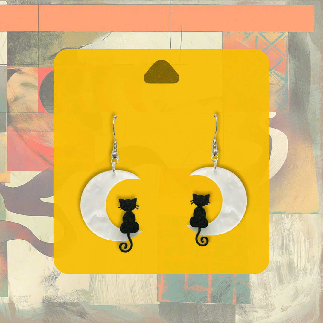 Black Cats Sit in the Moon Earrings – Halloween Jewelry for Cat Lovers