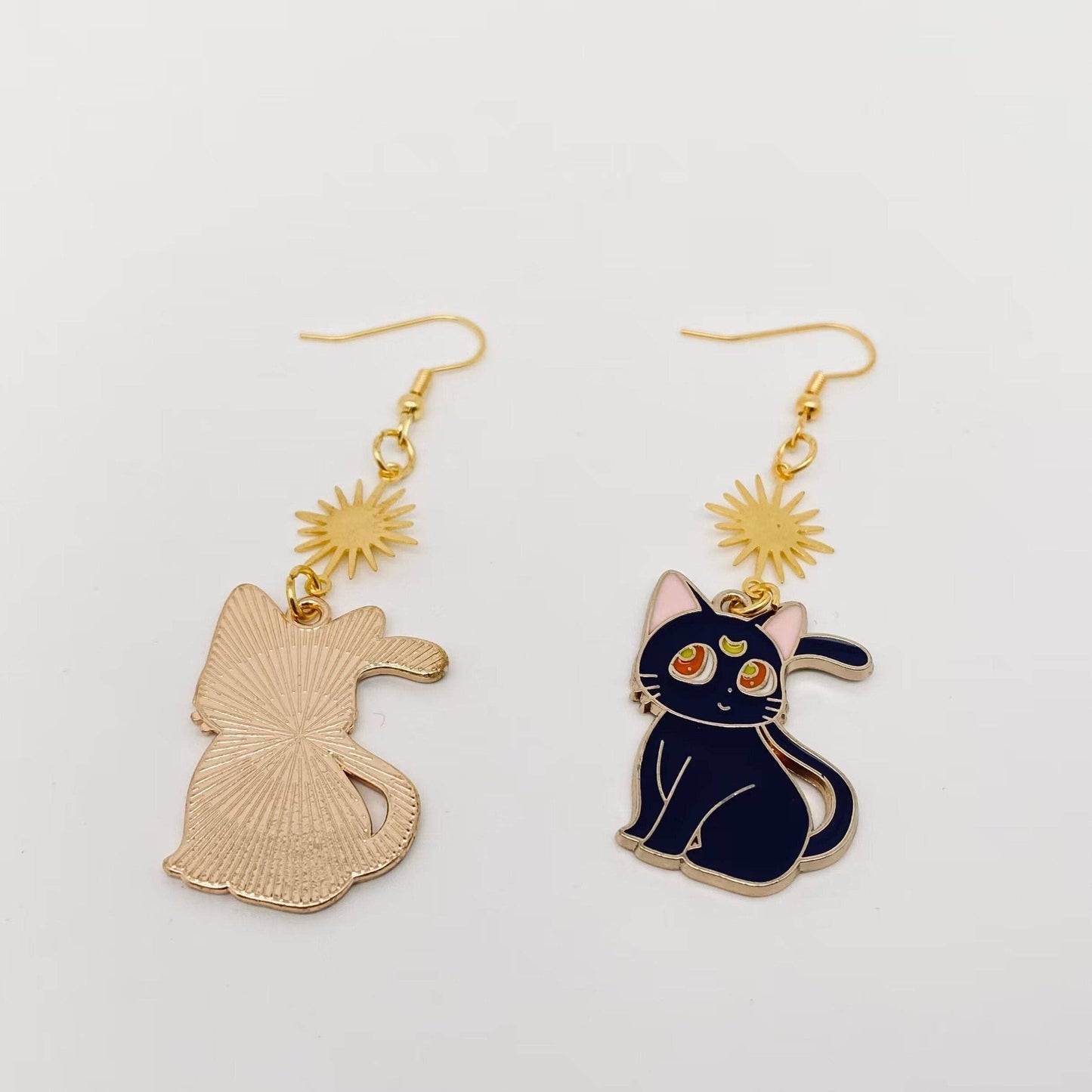 Moon Cat Earrings – Enamel Celestial Kitty Charms | Anime Inspired Cat Earrings