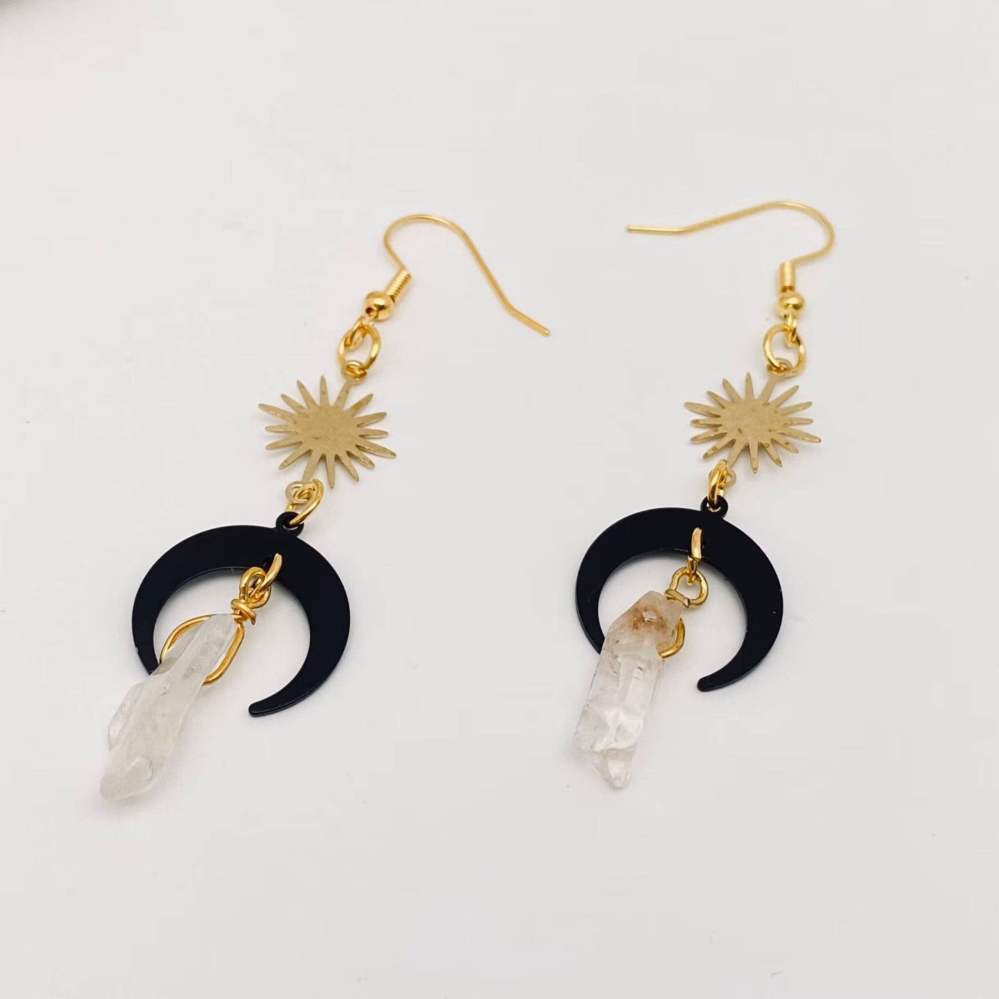 Black Moon & Crystal Stone Earrings – Bohemian Celestial Charm