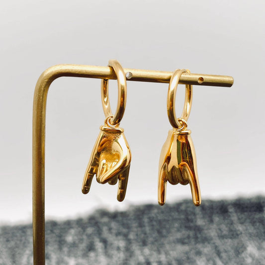 Rock On Hand Gesture Earrings – 18K Gold-Plated Stainless Steel