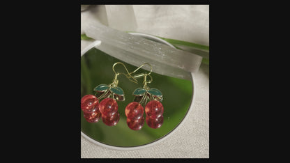 Acrylic Red Cherry Earrings | 1950s Rockabilly Kawaii Quirky Jewelry