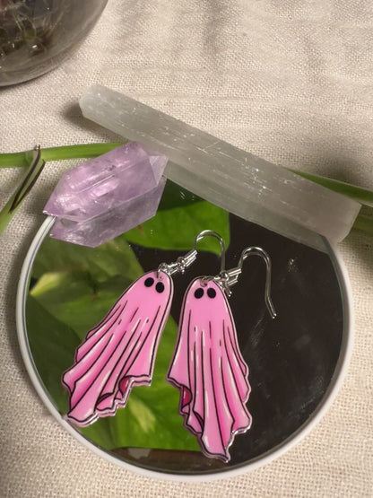 Pink Ghost Earrings - Cute Goth Kawaii Horror Jewelry, Halloween Special